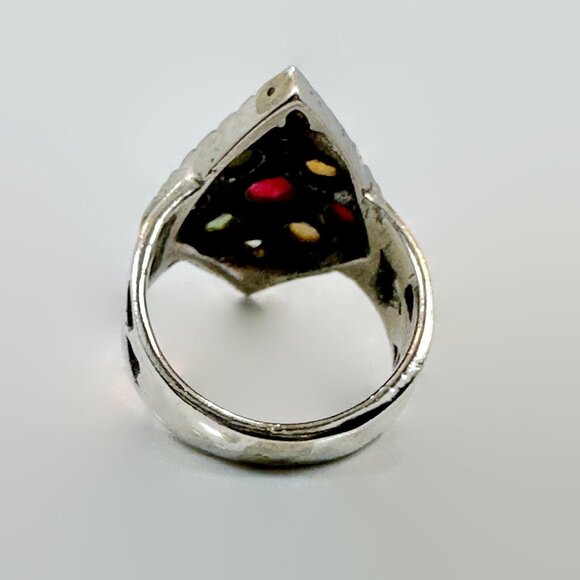 Gemstone Ring, Navratna, Sterling Silver,India, Size 8 1/2, Stones, Vintage, NOS - Picture 5 of 6